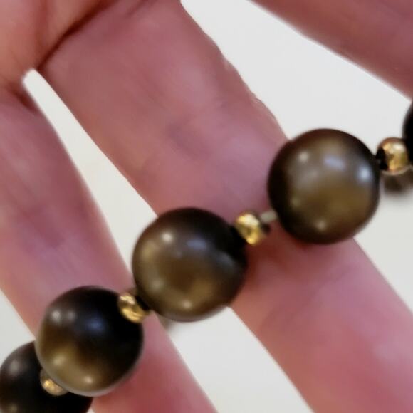 Vintage Bronze Beaded Necklace With Round Matte & Textured Filigree Bead Accents - Picture 8 of 10